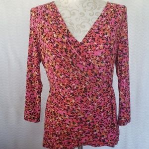 Chaus Multi colored criss cross blouse